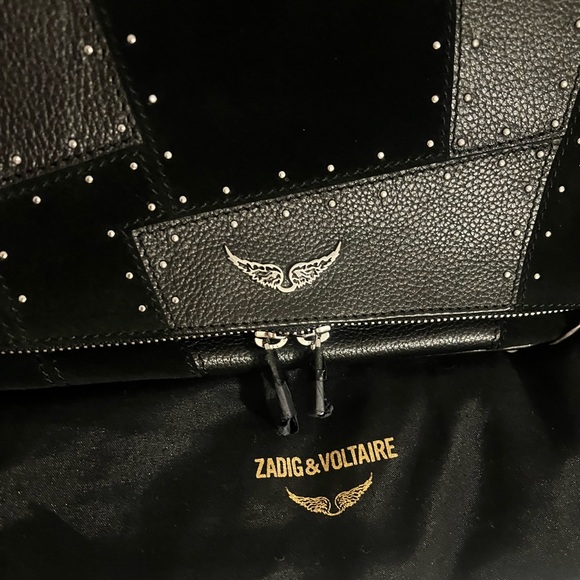 NWT Zadig & Voltaire Rocky Patchwork Studded crossbody in Black - Picture 4 of 12